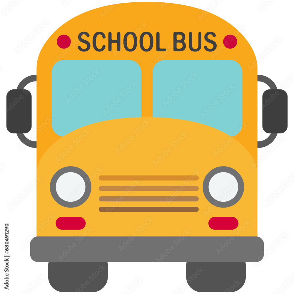 School bus with cartoon style isolated on white background.
