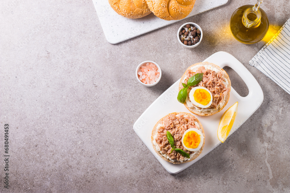 Toast with Canned Tuna. Fish open sandwich with egg and cheese. Toast with Canned Tuna. Fish open sandwich with egg and cheese.