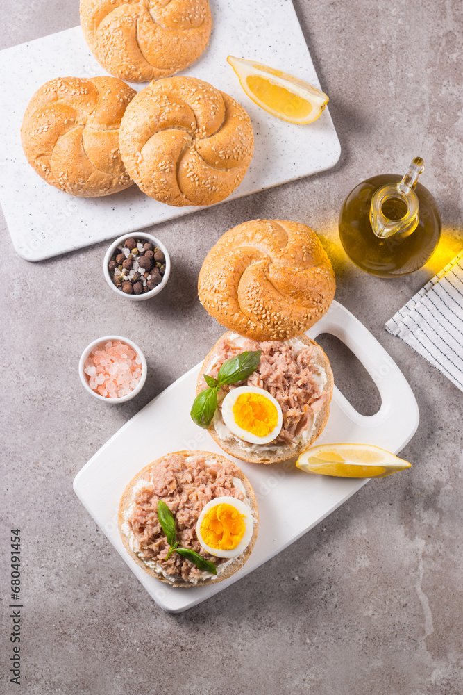 Toast with Canned Tuna. Fish open sandwich with egg and cheese. Toast with Canned Tuna. Fish open sandwich with egg and cheese.