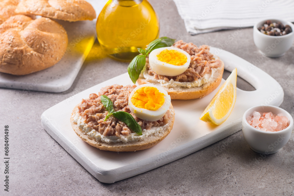 Toast with Canned Tuna. Fish open sandwich with egg and cheese. Toast with Canned Tuna. Fish open sandwich with egg and cheese.