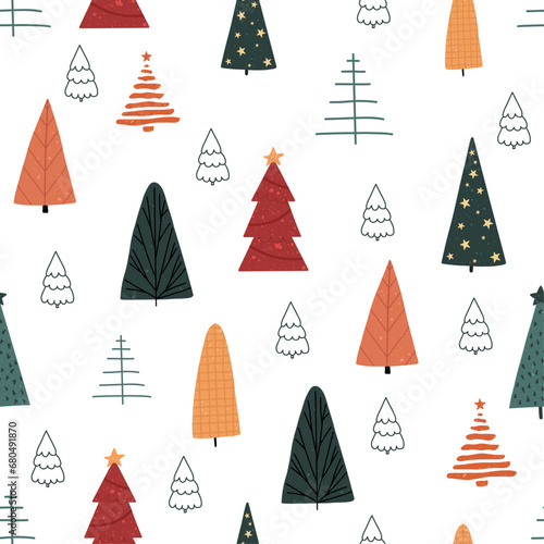 Christmas seamless pattern  with a tree  a pine tree  a festive atmosphere  a magic forest.