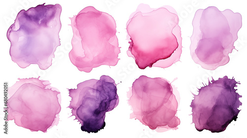 Set of pink and purple swashes, watercolor wave paint abstract border frame for design layout, isolated on a transparent background. Generative AI photo