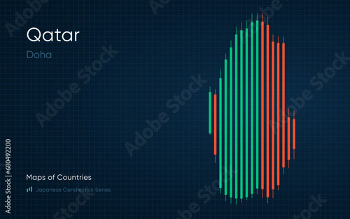 Qatar map is shown in a chart with bars and lines. Japanese candlestick chart Series	

