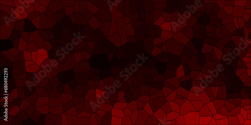 Dark red and black Broken Stained Glass Background with black lines. Voronoi diagram background. Seamless pattern vector Vintage Illustration background. Geometric Retro tiles pattern