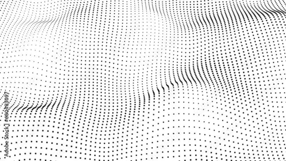 White abstract background and black dot. Futuristic, Modern, Digital, Abstract and technology dots wave background. digital dot wave animation. Dot pattern with halftone effect.