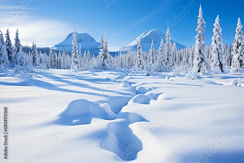 Breathtaking Scenic View of Majestic Snow-Covered Mountains in the Serene Winter Wonderland