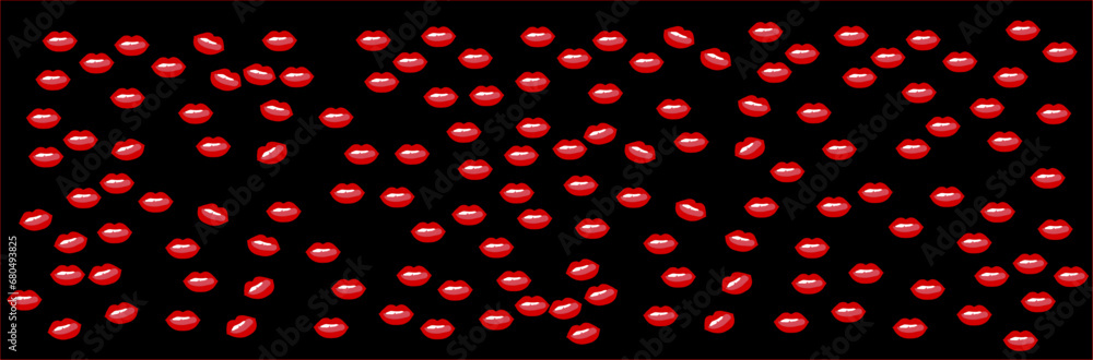 Hundreds of red licking lips on a black background, vector drawing. Hundreds of red licking lips on a black background, vector drawing.