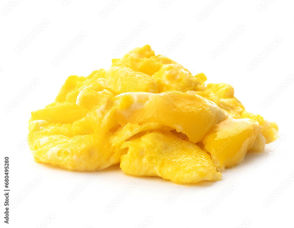 yellow Scrambled eggs isolated on white background; Cutout yellow Scrambled eggs isolated on white background; Cutout