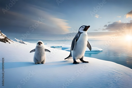 two penguins on the ice  cute animal move  penguin on ice 