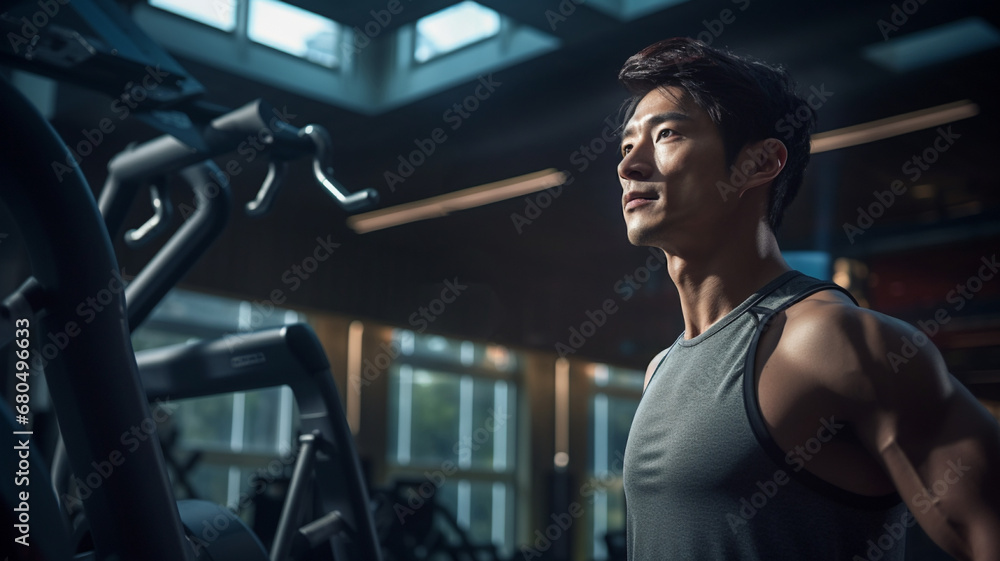 Fototapeta premium ジムでトレーニングをするアジア人男性