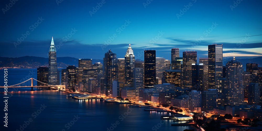 Fototapeta premium A panoramic view of a bustling city at night