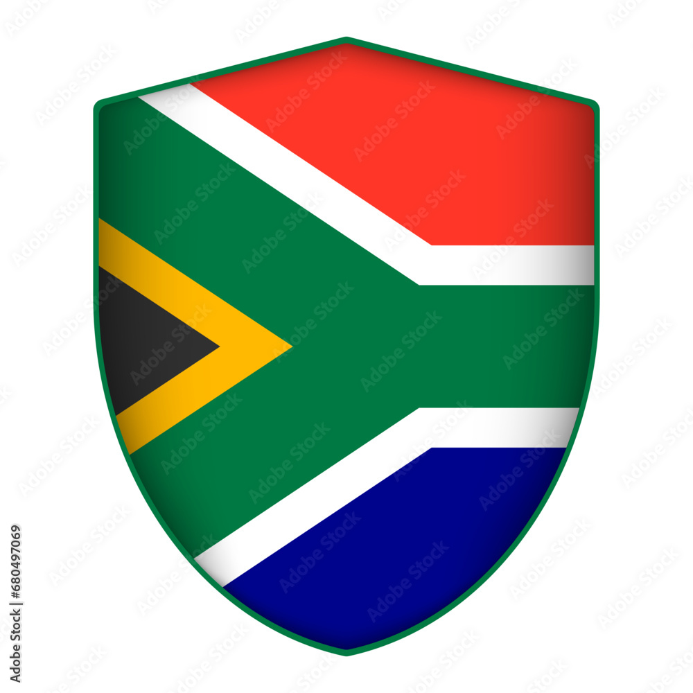 South Africa flag in shield shape. Vector illustration. South Africa flag in shield shape. Vector illustration.