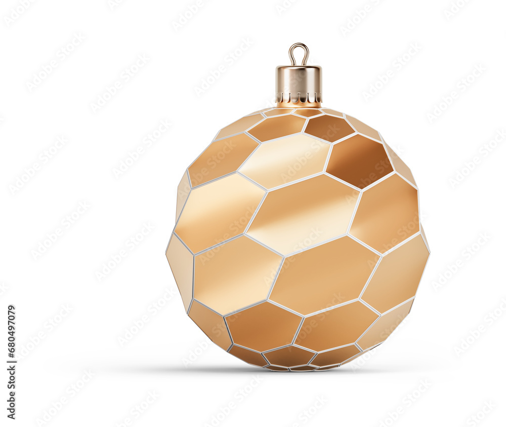 Gold and white futuristic Christmas ball. New Year tree toy decoration Isolated on transparent background. 3D render Gold and white futuristic Christmas ball. New Year tree toy decoration Isolated on transparent background. 3D render