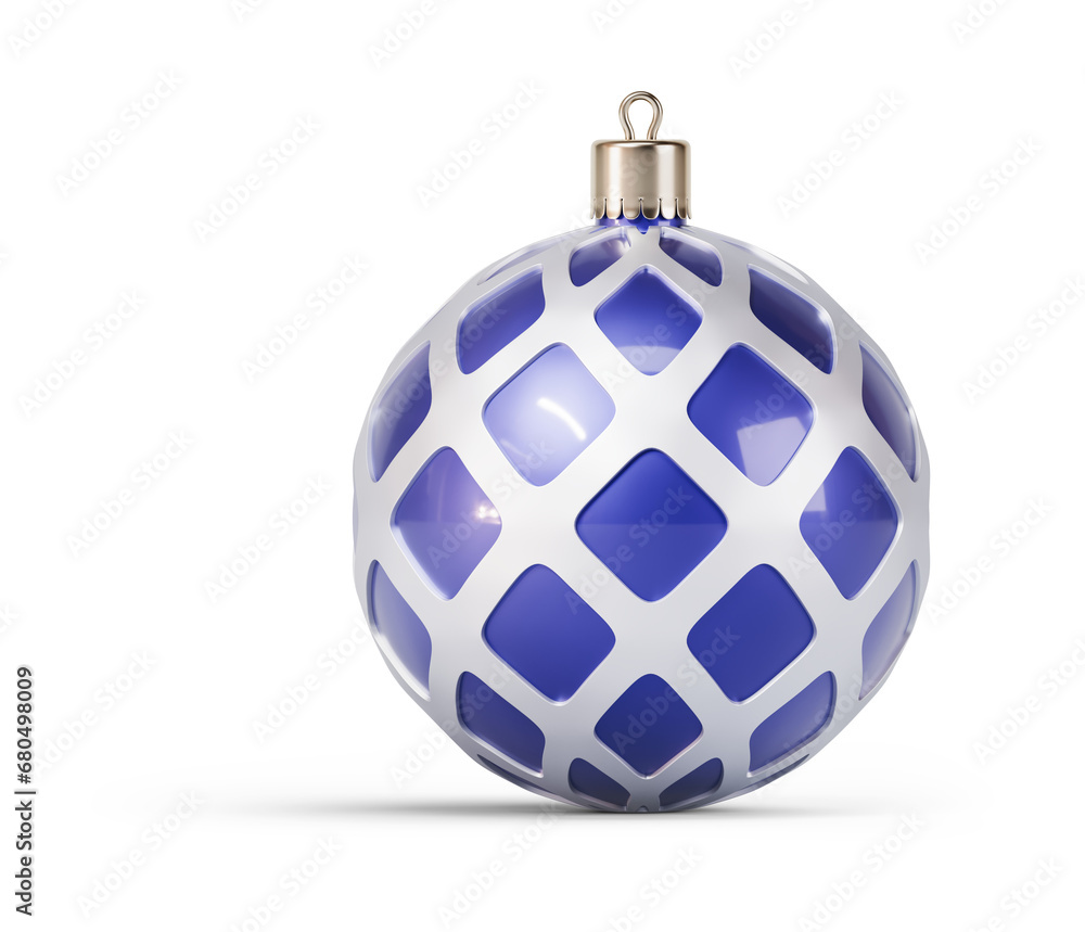 Blue and silver unusual Christmas ball. New Year tree toy decoration Isolated on transparent background. 3D render Blue and silver unusual Christmas ball. New Year tree toy decoration Isolated on transparent background. 3D render
