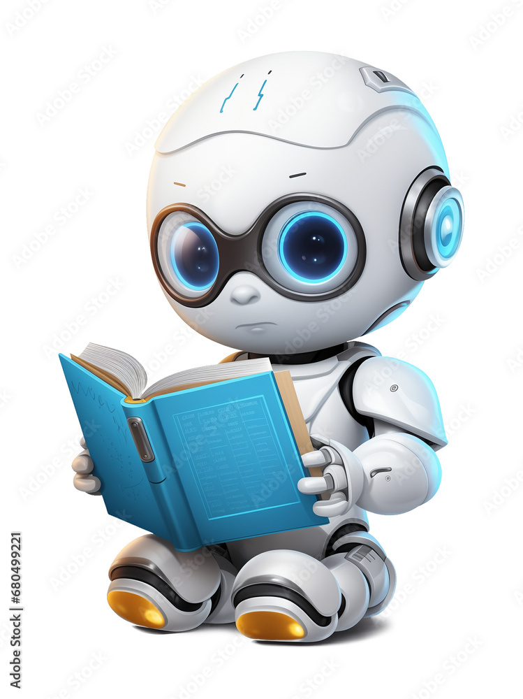 Cute AI Robot Chatbot Reading Book Isolated on Transparent Background
Cute AI Robot Chatbot Reading Book Isolated on Transparent Background