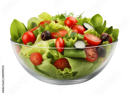 Salad in Transparent Glass Bowl Isolated on Transparent Background 
