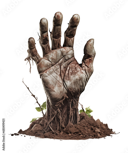 Zombie Hand Coming Out of Soil Isolated on Transparent Background 