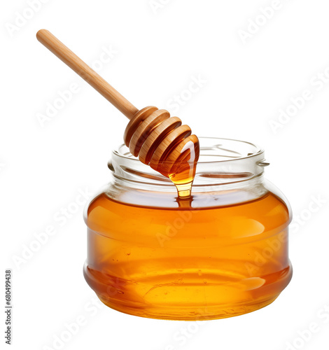 Honey Jar and Honey Dipper Isolated on Transparent Background
