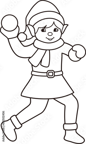 Retro elf playing with snowballs