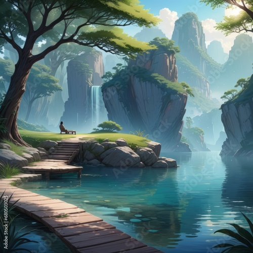 3d illustration of beautiful fantasy background with mountains and rivers 3d illustration of beautiful fantasy background with mountains and rivers beautiful shot of a lake in the forest