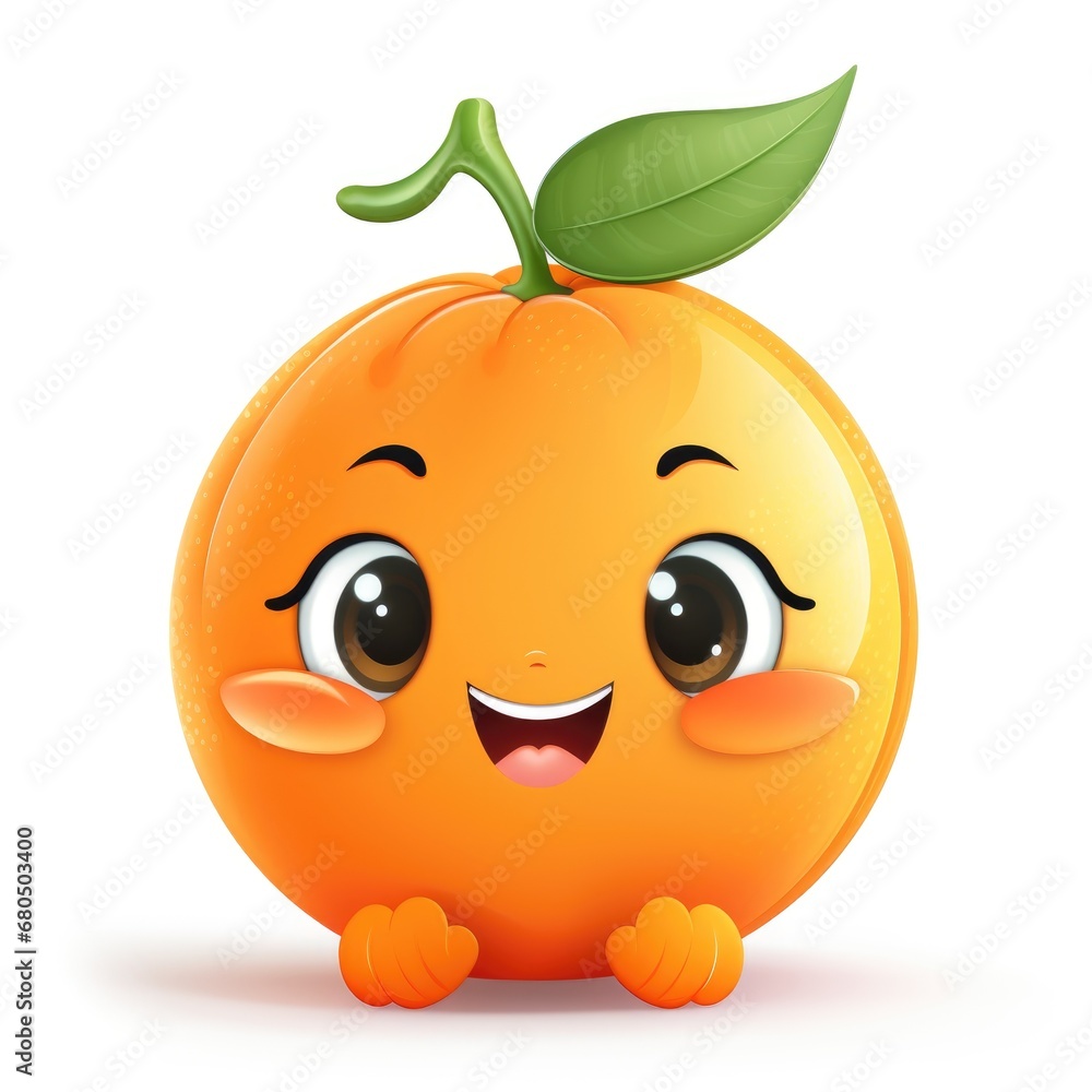 Cute cartoon 3d character orange with eyes on white background