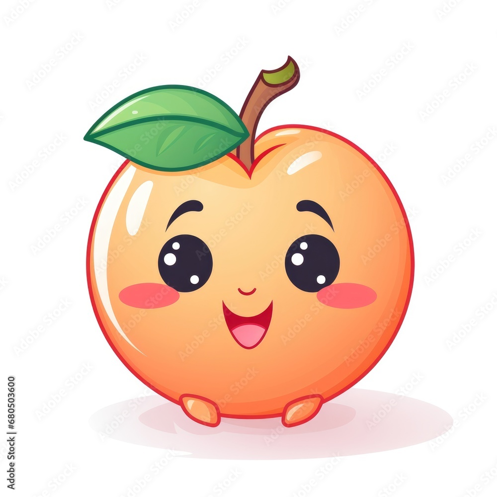 Fototapeta premium Cute cartoon 3d character peach with eyes on white background