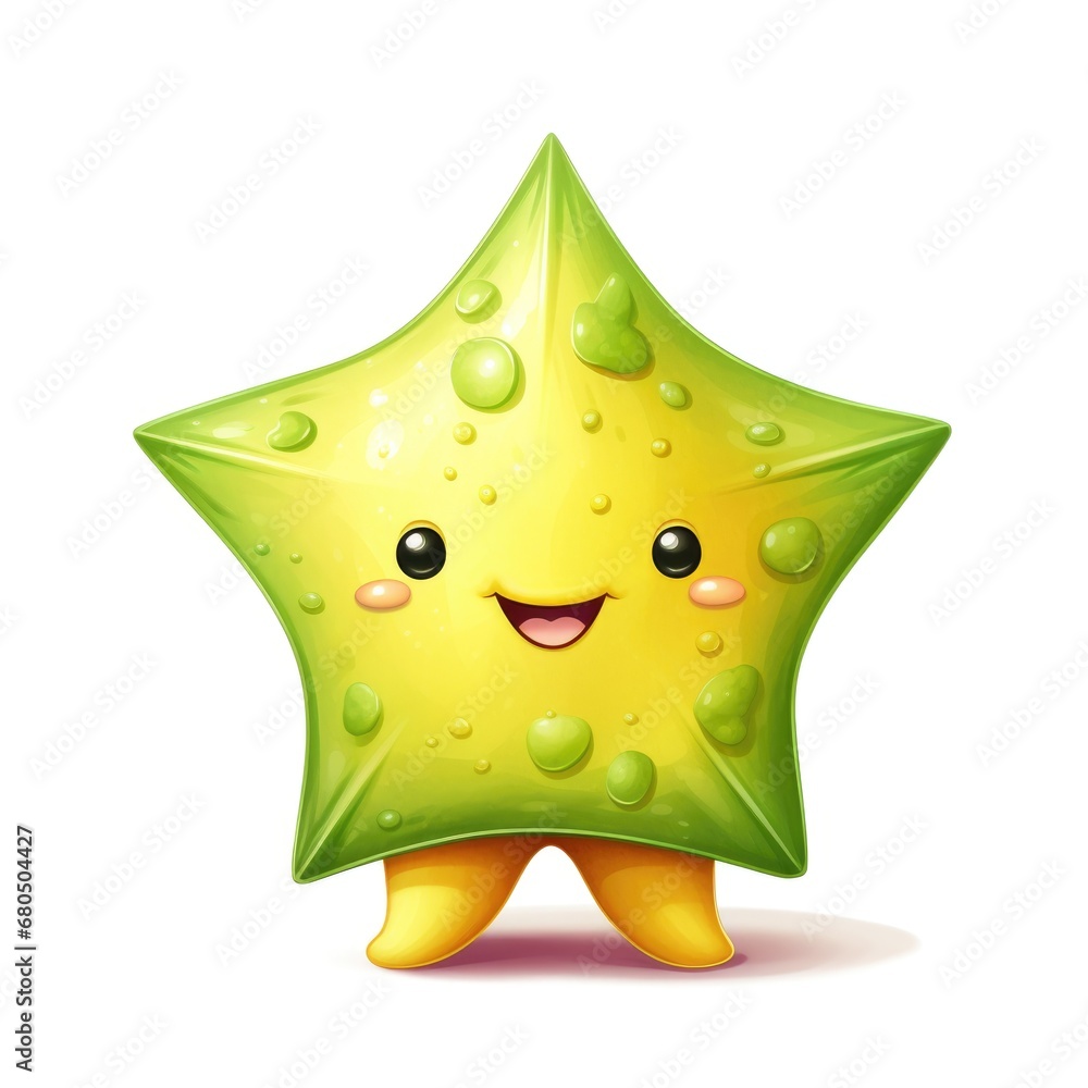 Obraz premium Cute cartoon 3d character starfruit with eyes on white background