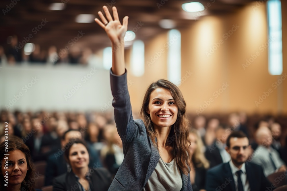 手を挙げる女性02 Stock Photo | Adobe Stock