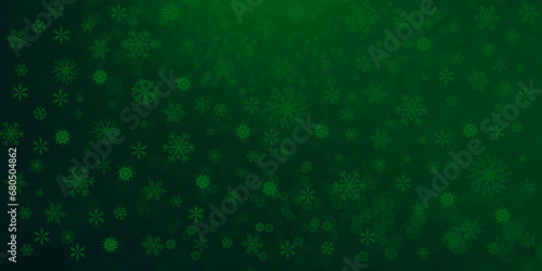 Tło zimowe zielone, wzór w płatki śniegu