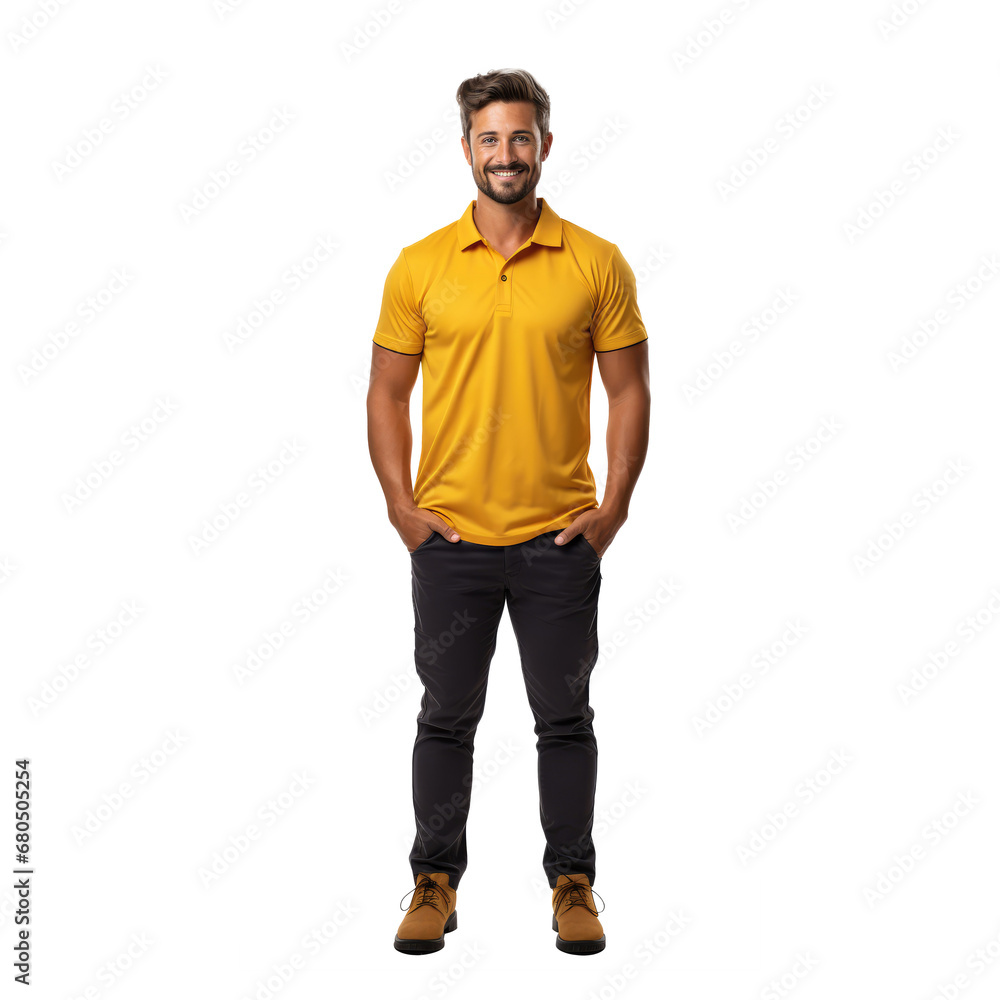 professional looking 32 year old Caucasian male landscaper wearing yellow gold polo shirt professional looking 32 year old Caucasian male landscaper wearing yellow gold polo shirt
