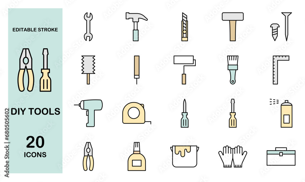 Color icon set of DIY tools Color icon set of DIY tools
