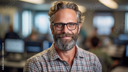 Smiling Professional in Modern Office