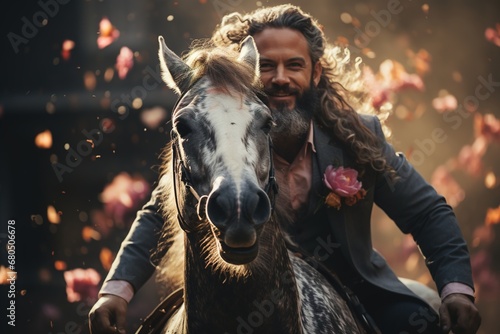  Concept of the Business unicorn: businessman riding a unicorn © Dejan