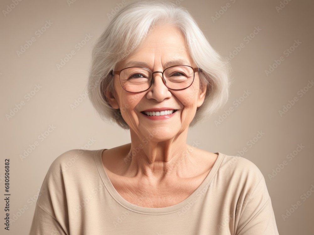 Portrait of an Elderly Woman with Glasses, Smiling Confidently