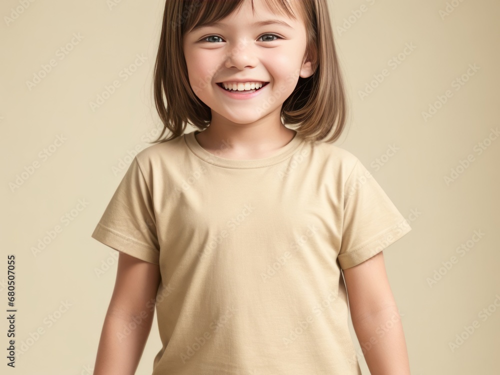 Portrait of a Little Girl in Plain T-shirt, Smiling Confidently Portrait of a Little Girl in Plain T-shirt, Smiling Confidently