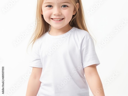 Portrait of a Little Girl in Plain T-shirt, Smiling Confidently