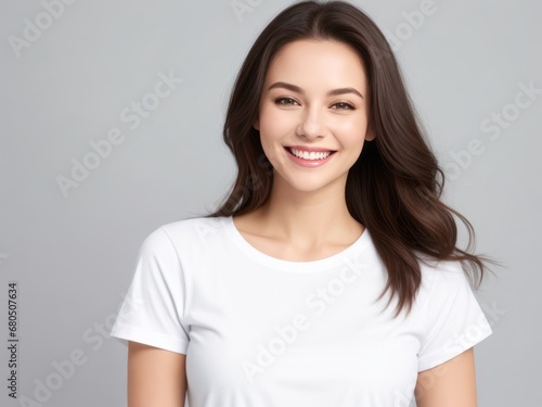 Portrait of a Woman with Dark Brown Hair, Smiling Gracefully