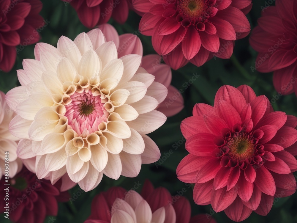 Dahlia Flowers in Pink, White, and Red Background Dahlia Flowers in Pink, White, and Red Background