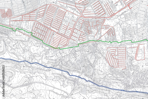 Tableau sur toile Imaginary cadastral map of territory with buildings, roads and land