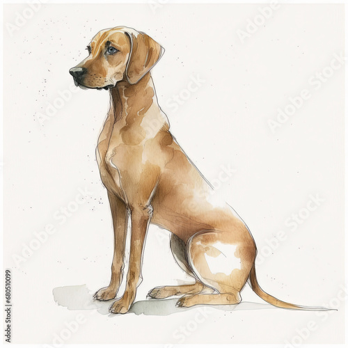 Adorable Rhodesian Ridgeback Dog Portrait in Watercolor