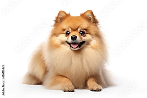 Pomeranian cute dog isolated on white background photo