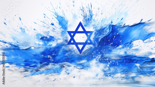 The Star of David , Israeli flag  colors abstract splash