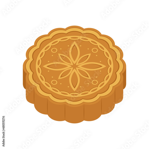 Moon cake vector. Moon cake, traditional Chinese round pastry eaten during Mid Autumn Festival.