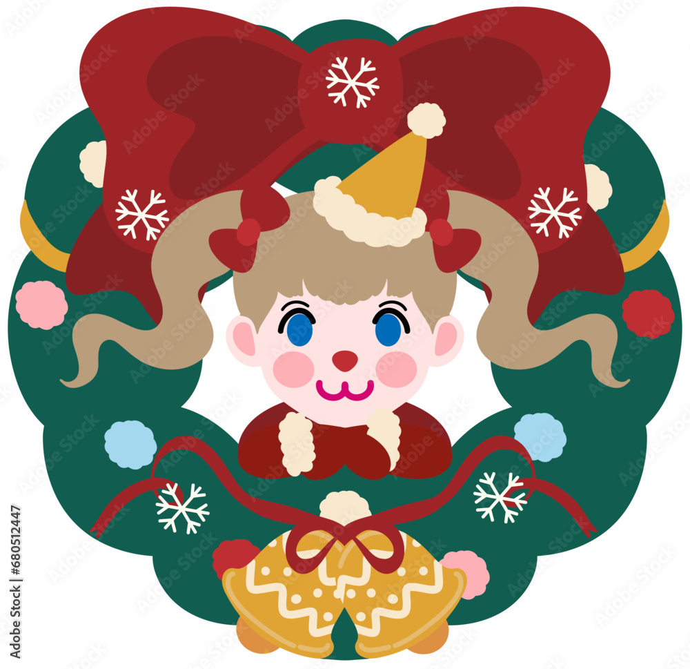 Obraz premium Cute girl with Christmas wreath