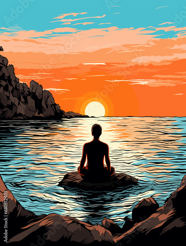 A Person Sitting On A Rock In The Water - Meditation at the Aegean Sea
