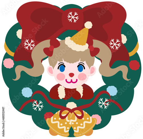 Fototapeta Naklejka Na Ścianę i Meble -  Cute girl with Christmas wreath