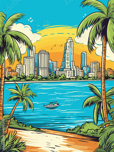 A City Next To A Body Of Water - Miami Vacation vinatage poster