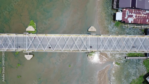 Aerial view of the bridge known as the Banua Anyar Bridge in Banjarmasin which is over the very large Martapura River photo