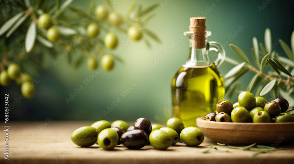 Olives for pouring extra virgin olive oil. Health food composition. Olives for pouring extra virgin olive oil. Health food composition.