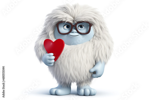 Cartoon yeti or bigfoot hairy character on isolated white background. Funny monster toy